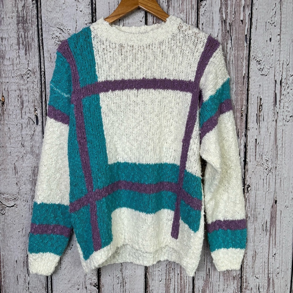 VINTAGE 1980s Garland Women’s Sweater Pullover Nubby Fabric‎ Geometric Large